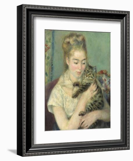 Woman with a Cat, 1875-Pierre-Auguste Renoir-Framed Art Print