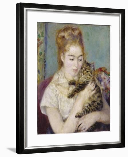 Woman with a Cat, C.1875-Pierre-Auguste Renoir-Framed Giclee Print