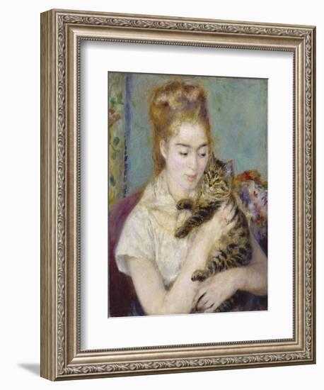 Woman with a Cat, C.1875-Pierre-Auguste Renoir-Framed Giclee Print