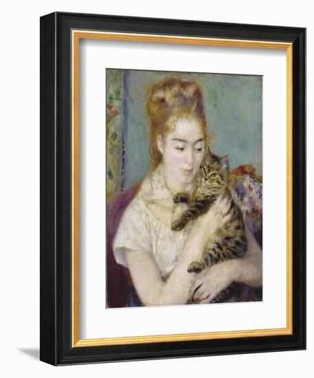 Woman with a Cat, C.1875-Pierre-Auguste Renoir-Framed Giclee Print