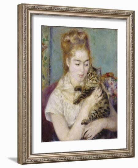 Woman with a Cat, C.1875-Pierre-Auguste Renoir-Framed Giclee Print