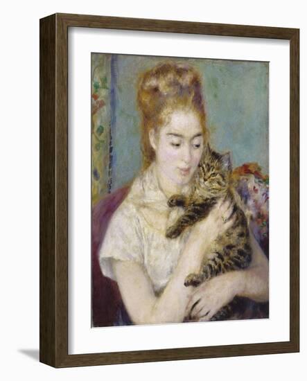 Woman with a Cat, C.1875-Pierre-Auguste Renoir-Framed Giclee Print