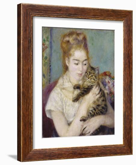 Woman with a Cat, C.1875-Pierre-Auguste Renoir-Framed Giclee Print