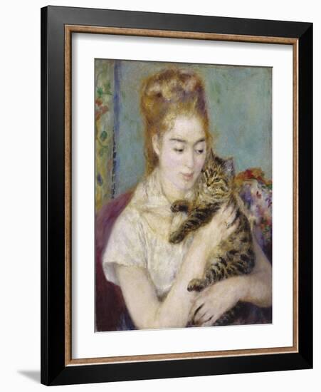 Woman with a Cat, C.1875-Pierre-Auguste Renoir-Framed Giclee Print