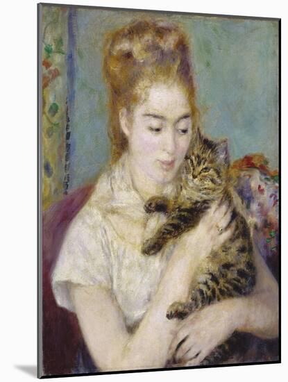 Woman with a Cat, C.1875-Pierre-Auguste Renoir-Mounted Giclee Print