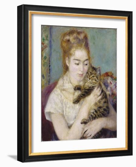 Woman with a Cat, C.1875-Pierre-Auguste Renoir-Framed Giclee Print