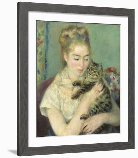 Woman with a Cat, c1875-Pierre-Auguste Renoir-Framed Premium Giclee Print