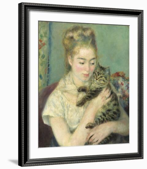 Woman with a Cat, c1875-Pierre-Auguste Renoir-Framed Premium Giclee Print