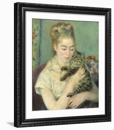 Woman with a Cat, c1875-Pierre-Auguste Renoir-Framed Premium Giclee Print