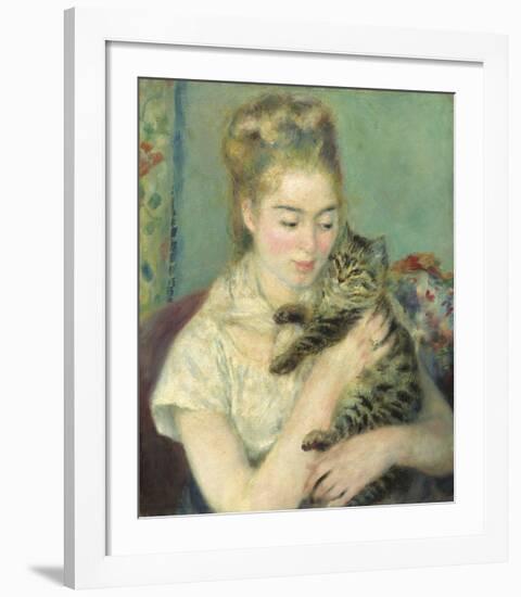 Woman with a Cat, c1875-Pierre-Auguste Renoir-Framed Premium Giclee Print