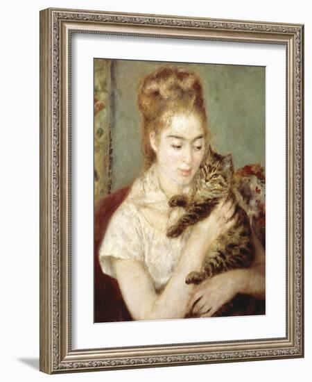 Woman with a Cat-Pierre-Auguste Renoir-Framed Giclee Print