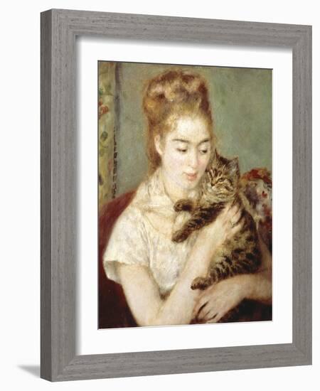 Woman with a Cat-Pierre-Auguste Renoir-Framed Giclee Print