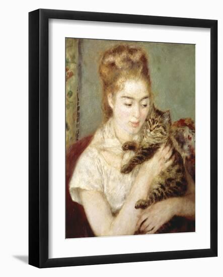 Woman with a Cat-Pierre-Auguste Renoir-Framed Giclee Print