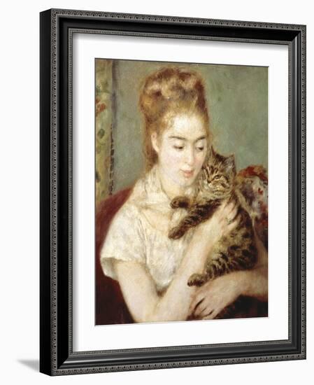 Woman with a Cat-Pierre-Auguste Renoir-Framed Giclee Print