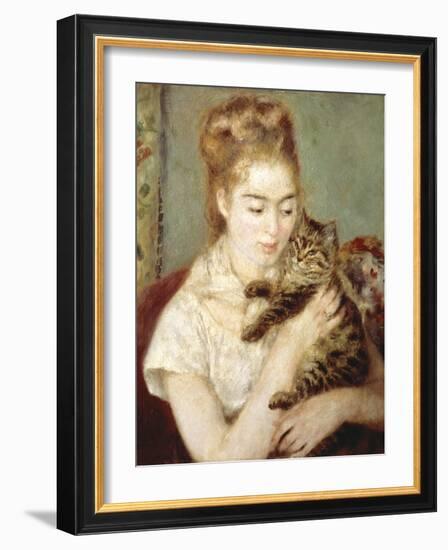 Woman with a Cat-Pierre-Auguste Renoir-Framed Giclee Print