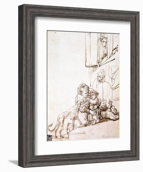 Woman with a Child Afraid of a Dog, 17th Century-Rembrandt van Rijn-Framed Giclee Print