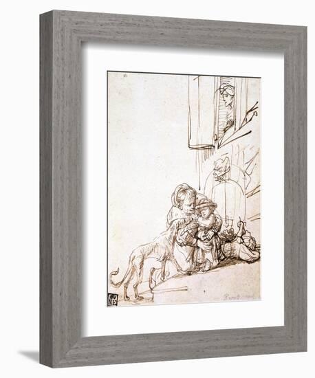 Woman with a Child Afraid of a Dog, 17th Century-Rembrandt van Rijn-Framed Giclee Print