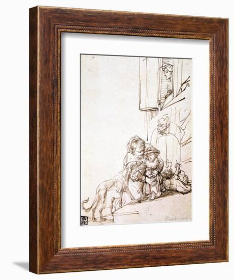 Woman with a Child Afraid of a Dog, 17th Century-Rembrandt van Rijn-Framed Giclee Print