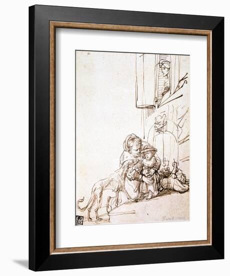 Woman with a Child Afraid of a Dog, 17th Century-Rembrandt van Rijn-Framed Giclee Print