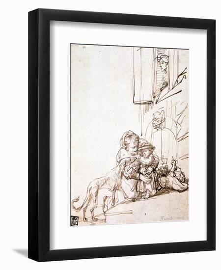 Woman with a Child Afraid of a Dog, 17th Century-Rembrandt van Rijn-Framed Giclee Print