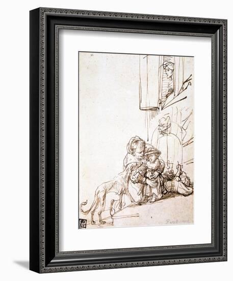 Woman with a Child Afraid of a Dog, 17th Century-Rembrandt van Rijn-Framed Giclee Print