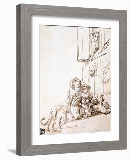 Woman with a Child Afraid of a Dog, 17th Century-Rembrandt van Rijn-Framed Giclee Print