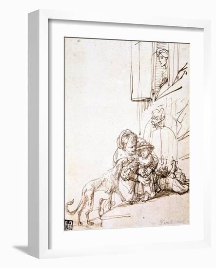 Woman with a Child Afraid of a Dog, 17th Century-Rembrandt van Rijn-Framed Giclee Print