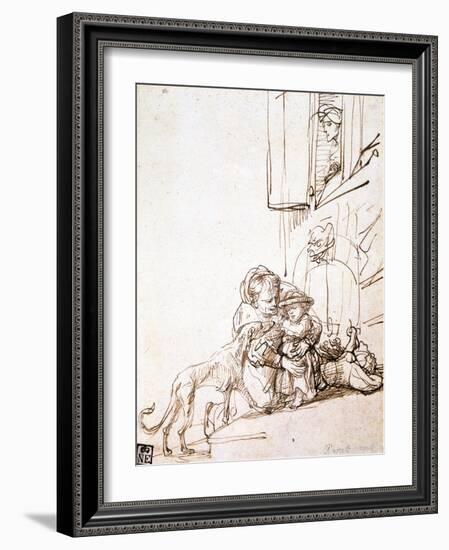 Woman with a Child Afraid of a Dog, 17th Century-Rembrandt van Rijn-Framed Giclee Print