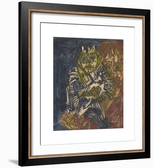 Woman with a Child and a Cat-Ernst Ludwig Kirchner-Framed Premium Giclee Print