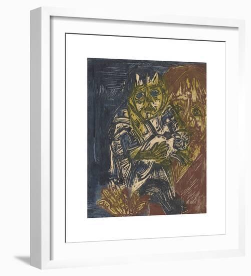Woman with a Child and a Cat-Ernst Ludwig Kirchner-Framed Premium Giclee Print