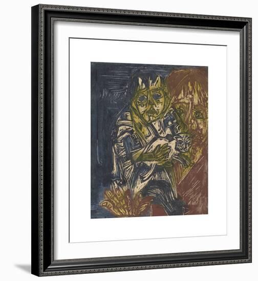 Woman with a Child and a Cat-Ernst Ludwig Kirchner-Framed Premium Giclee Print