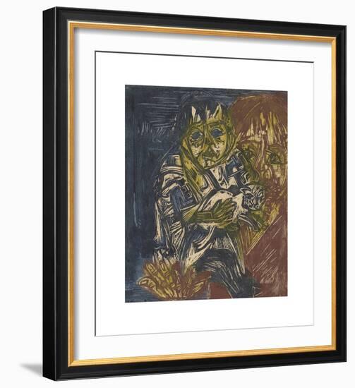 Woman with a Child and a Cat-Ernst Ludwig Kirchner-Framed Premium Giclee Print