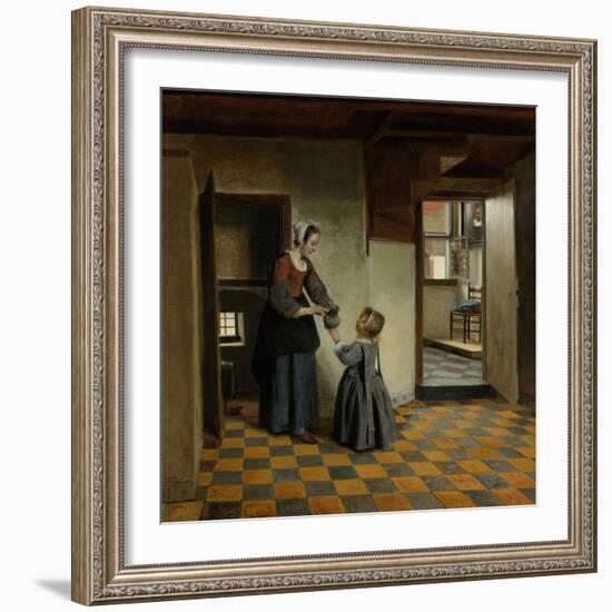 Woman with a Child in a Pantry, C. 1656-60-Pieter de Hooch-Framed Art Print