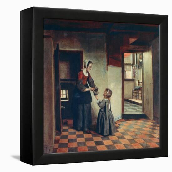 Woman with a Child in a Pantry, C1660-Pieter de Hooch-Framed Premier Image Canvas