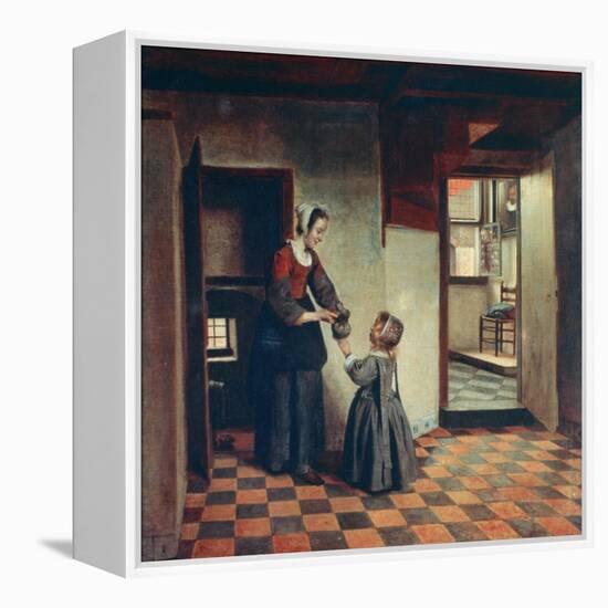 Woman with a Child in a Pantry, C1660-Pieter de Hooch-Framed Premier Image Canvas