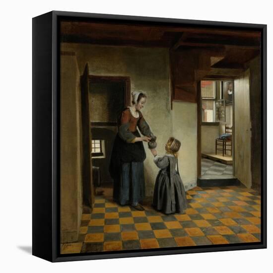 Woman with a Child in a Pantry-Pieter de Hooch-Framed Stretched Canvas