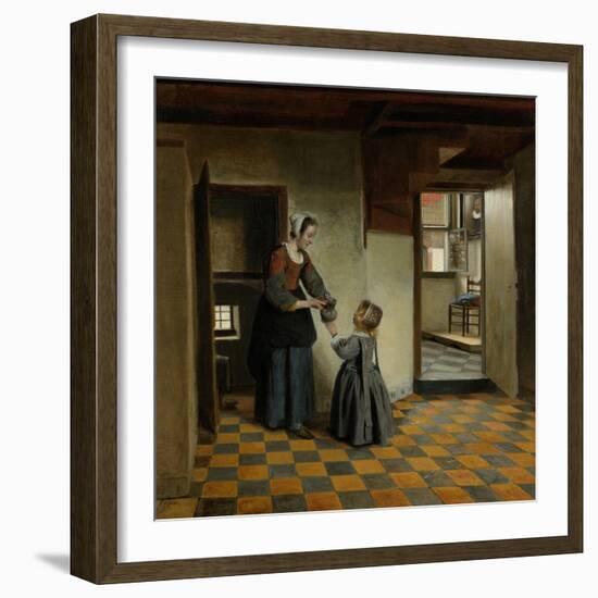 Woman with a Child in a Pantry-Pieter de Hooch-Framed Art Print