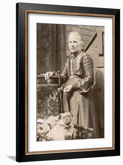 Woman with a Dog in a Back Garden-null-Framed Photographic Print