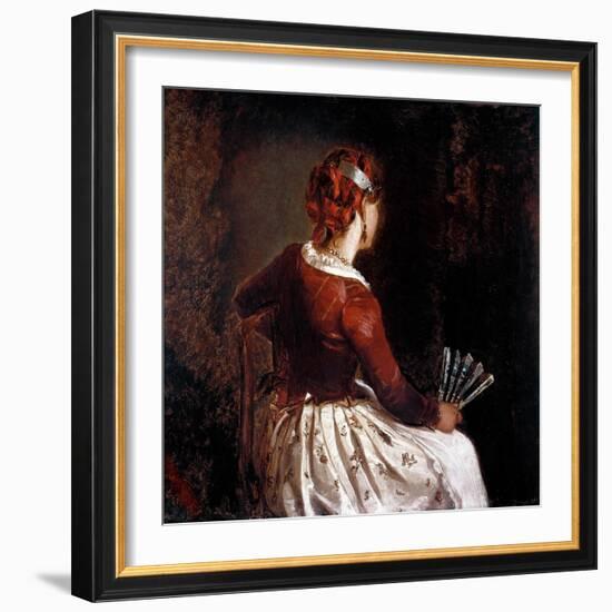 Woman with a Fan, 19Th Century (Painting)-Filippo Palizzi-Framed Giclee Print