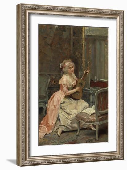 Woman with a Guitar, C.1870 (Oil on Panel)-Raimundo De Madrazo Y Garreta-Framed Giclee Print