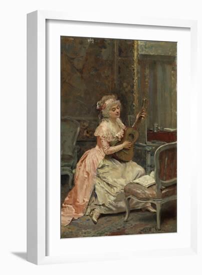 Woman with a Guitar, C.1870 (Oil on Panel)-Raimundo De Madrazo Y Garreta-Framed Giclee Print