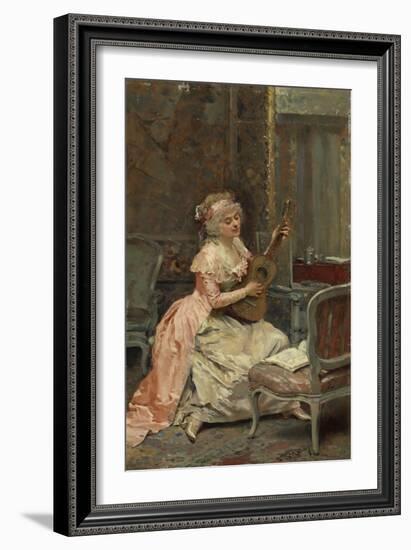 Woman with a Guitar, C.1870 (Oil on Panel)-Raimundo De Madrazo Y Garreta-Framed Giclee Print