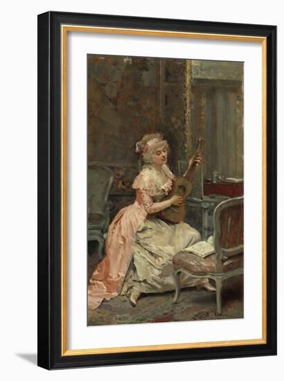 Woman with a Guitar, C.1870 (Oil on Panel)-Raimundo De Madrazo Y Garreta-Framed Giclee Print