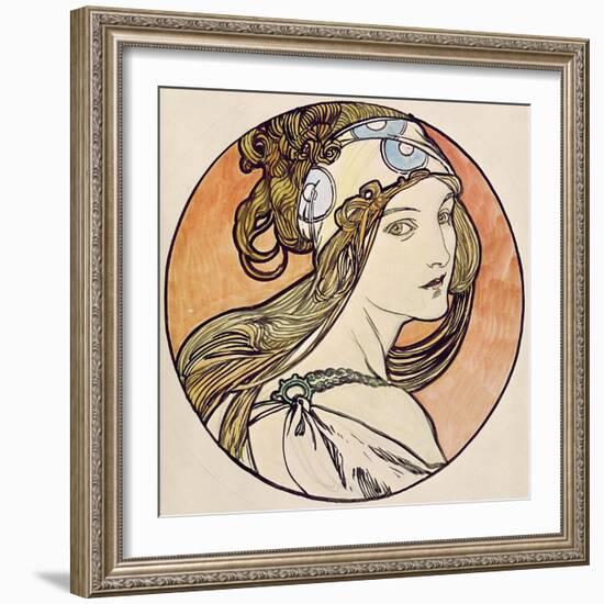 Woman with a Headscarf (W/C on Paper)-Alphonse Mucha-Framed Giclee Print