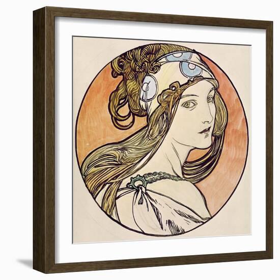 Woman with a Headscarf (W/C on Paper)-Alphonse Mucha-Framed Giclee Print