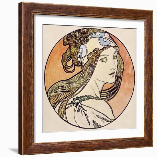 Woman with a Headscarf (W/C on Paper)-Alphonse Mucha-Framed Giclee Print
