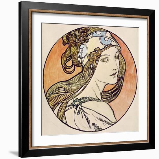 Woman with a Headscarf (W/C on Paper)-Alphonse Mucha-Framed Giclee Print