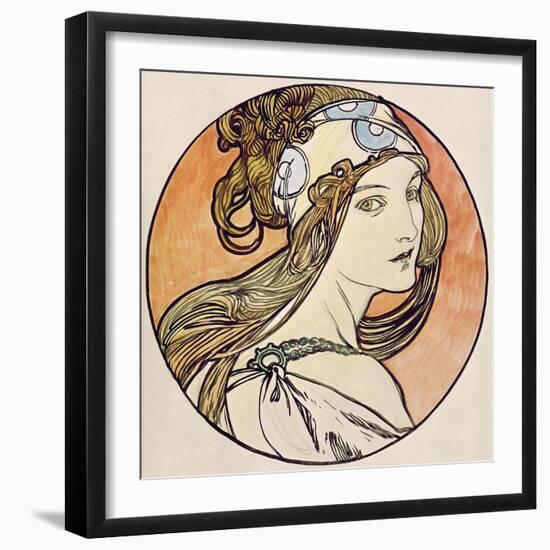 Woman with a Headscarf (W/C on Paper)-Alphonse Mucha-Framed Giclee Print