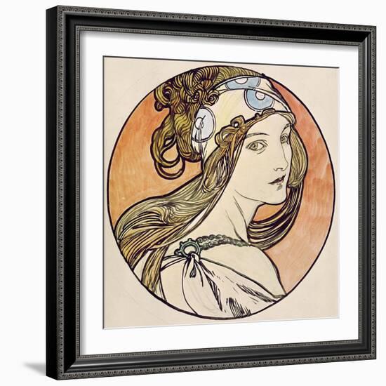 Woman with a Headscarf (W/C on Paper)-Alphonse Mucha-Framed Giclee Print