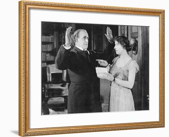 Woman with a Letter in Her Hand Pointing at a Man-null-Framed Photo